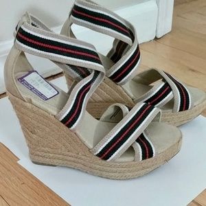 MIA black, red & White platform wedge sandals 7